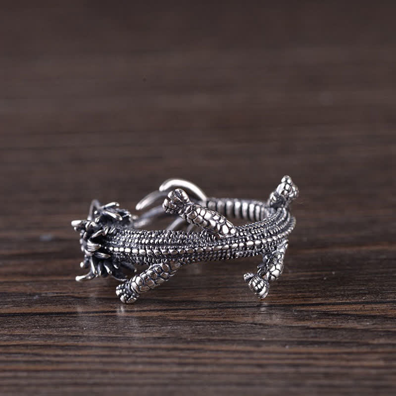 Buddha Stones 925 Sterling Silver Dragon Luck Protection Ring - image 9
