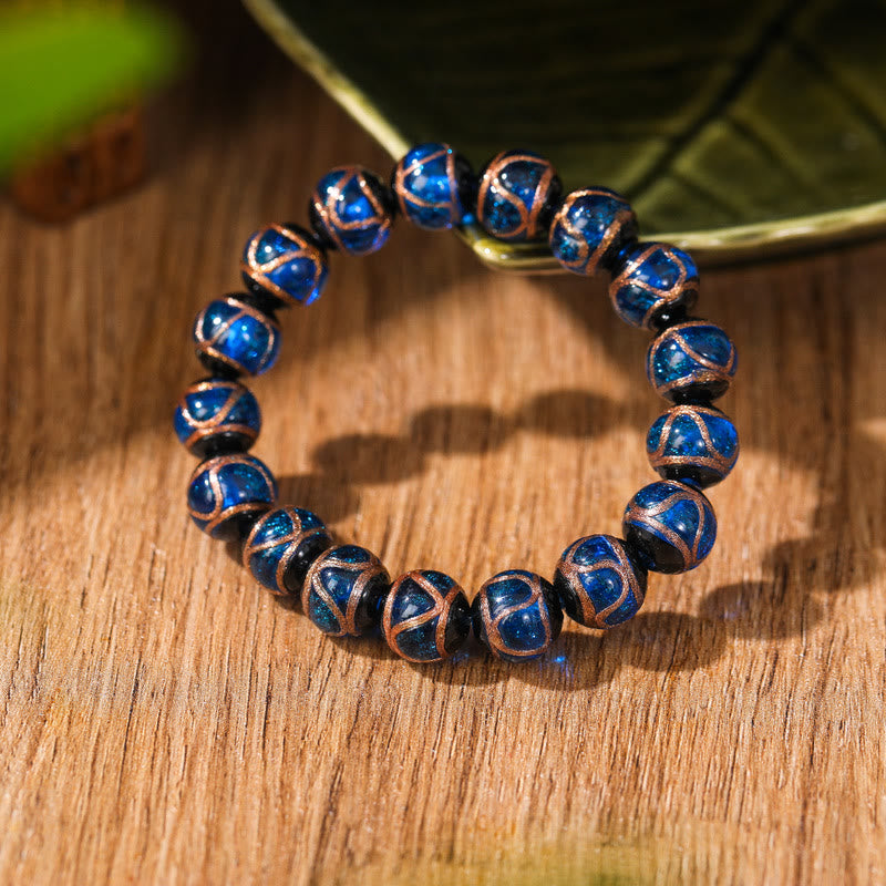 Buddha Stones Tibetan Classic Liuli Glass Bead Luck Wealth Bracelet - Blue - 14mm - image 6