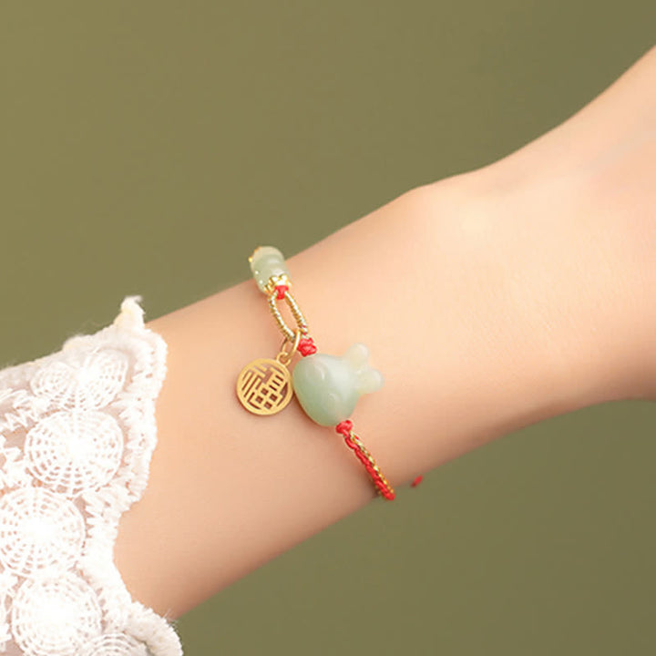 Buddha Stones 925 Sterling Silver Year of the Rabbit Hetian Jade Happiness Luck Red String Bracelet - image 3