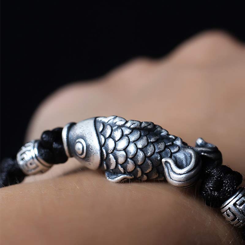 Buddha Stones Silver Luck Koi Fish Braided String Bracelet - image 2
