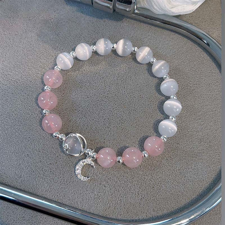 Buddha Stones Natural Cat's Eye Pink Crystal Moon Love Charm Bracelet - Cat's Eye&Pink Crystal - image 0