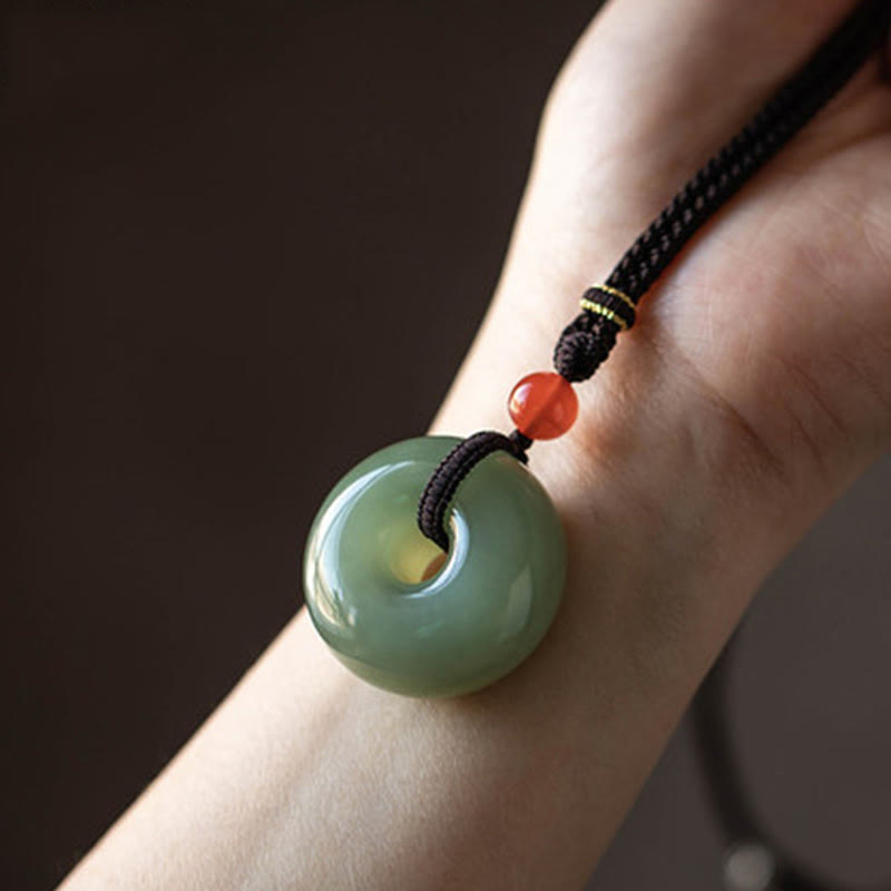Buddha Stones Natural Round Jade Peace Buckle Lotus Abundance String Necklace Pendant - image 10