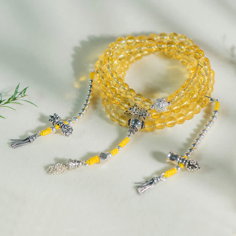 Buddha Stones 108 Mala Beads 925 Sterling Silver Natural Citrine Red Agate White Jade Prosperity Charm Bracelet - 925 Sterling Silver - image 21