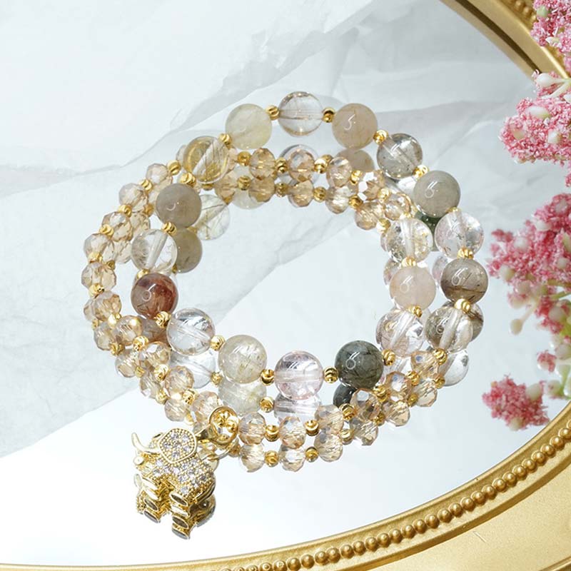 Buddha Stones Rose Quartz Elephant Healing Energy Charm Bracelet - image 11