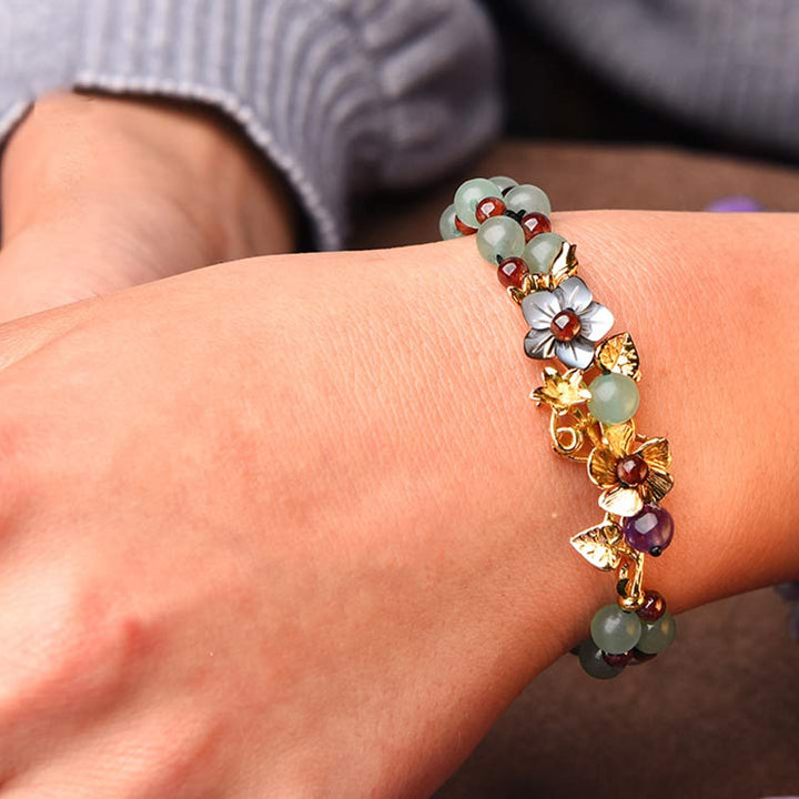 Buddha Stones Green Aventurine Garnet Bead Flower Petal Luck Bracelet - image 6