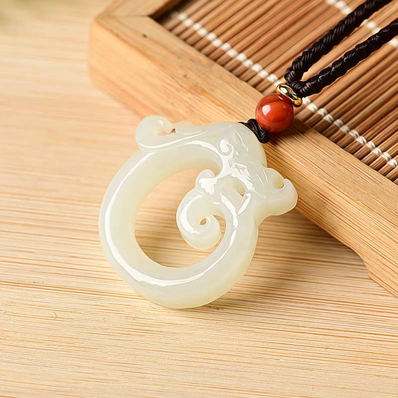 Buddha Stones White Jade Cyan Jade Dragon Protection Necklace String Pendant - White Jade - image 6