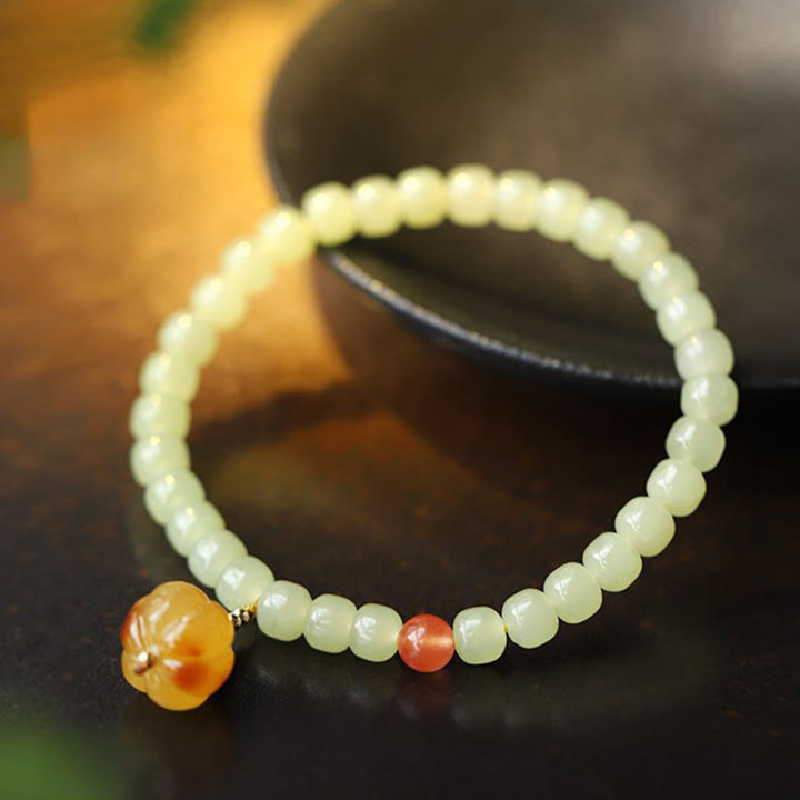 Natural Hetian Jade Pumpkin Amber Red Agate Crystal Prosperity Bracelet - image 5