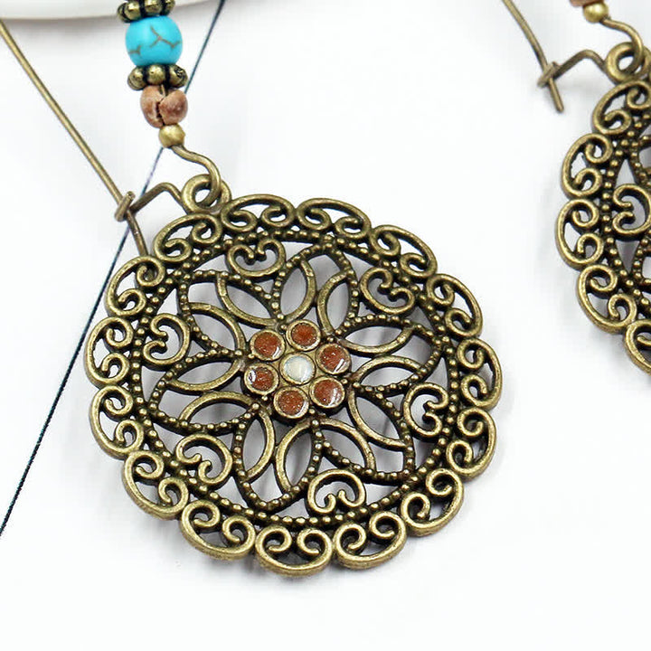 Round Flower Design Luck Dangle Drop Earrings - image 6
