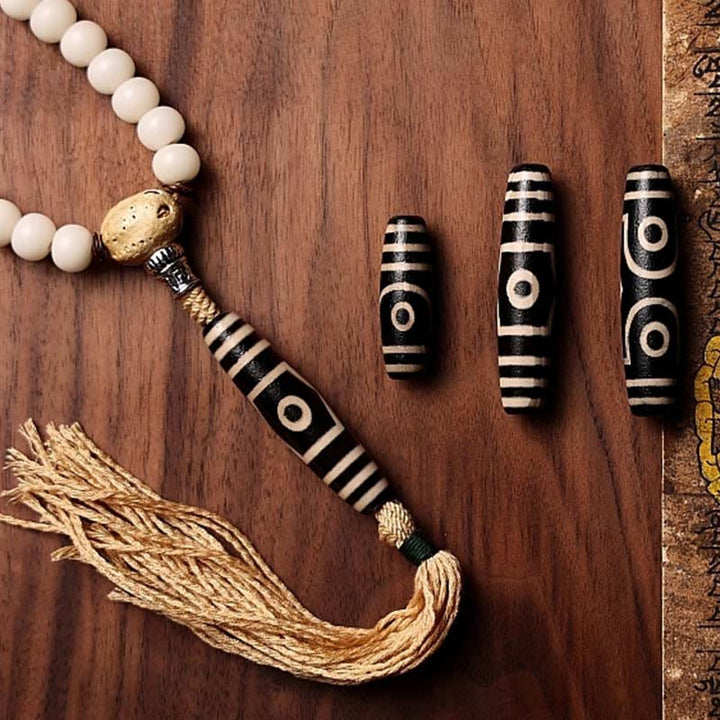 Buddha Stones Tibet 108 Mala Beads Bodhi Seed Bagua Vajra Dzi Bead Gray Agate Wealth Bracelet - image 1