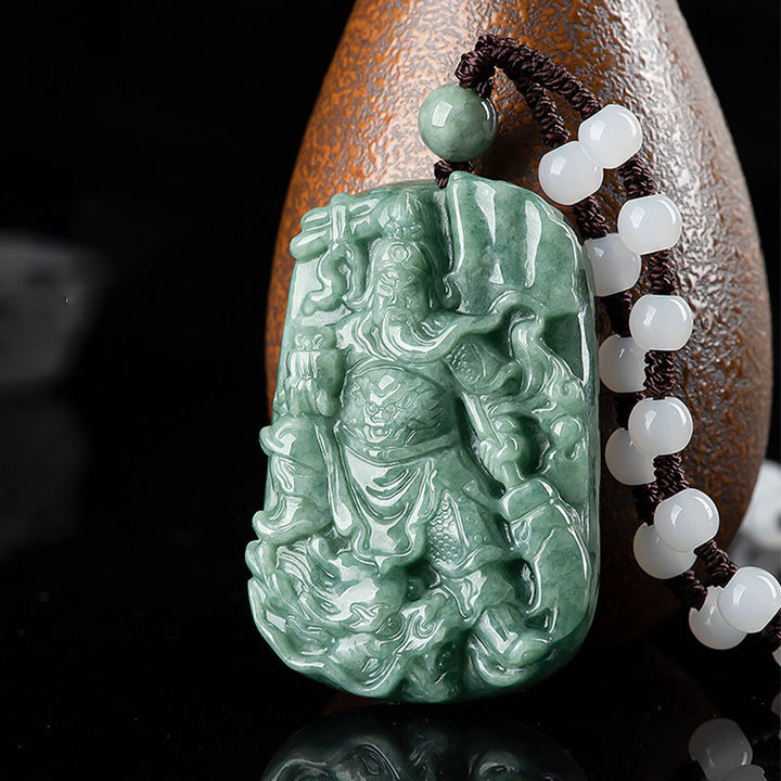Natural Jade Guan Gong Amulet Wealth Necklace Pendant - image 5