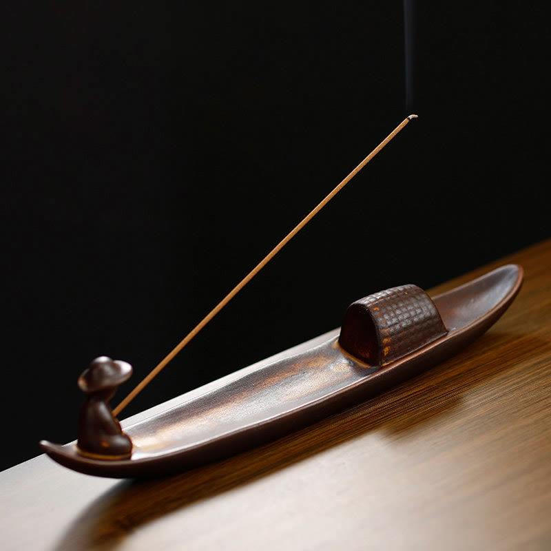 Buddha Stones A Lonely Fisherman Afloat Ceramic Healing Incense Burner - image 1