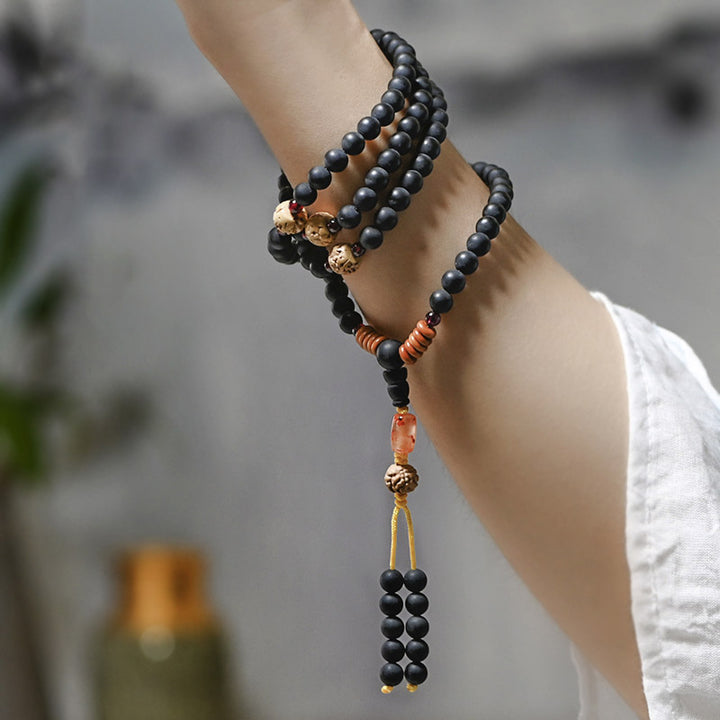 Buddha Stones Tibetan Mala Cypress Bodhi Seed Red Agate Healing Bracelet - image 0