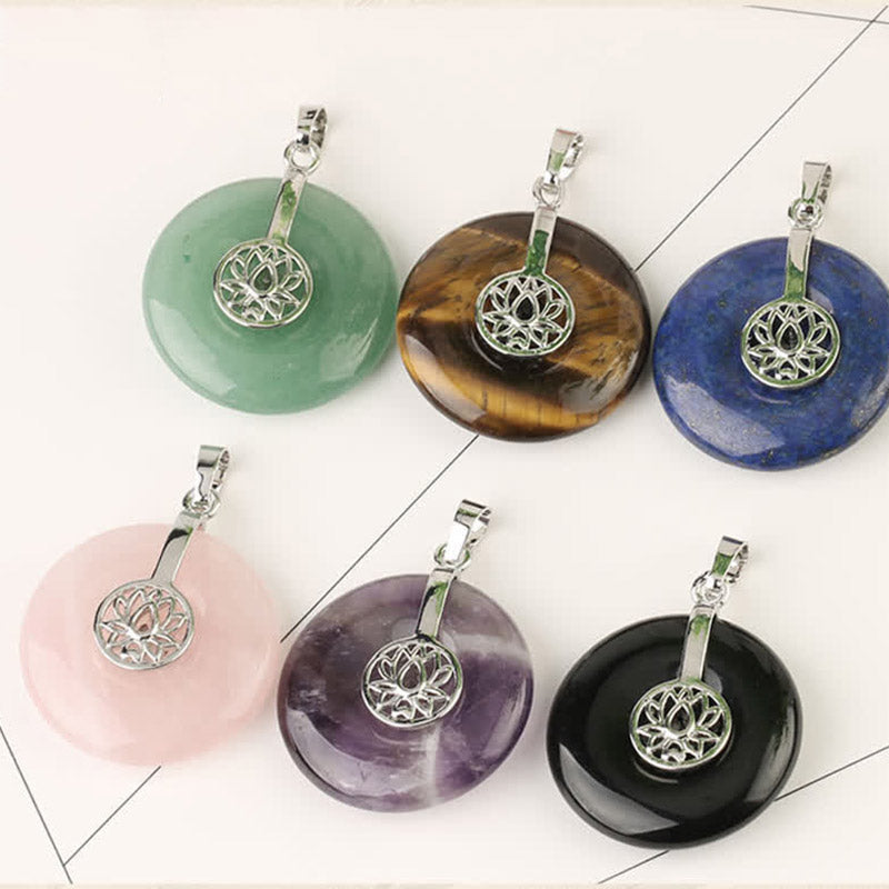 Buddha Stones Various Crystal Amethyst Pink Crystal Lotus Healing Necklace Pendant - image 3