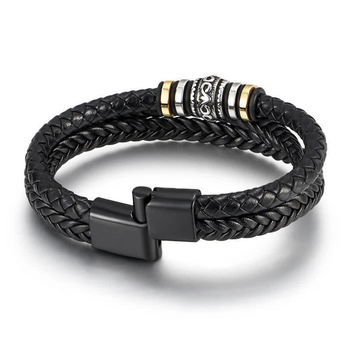 Buddha Stones Leather Layered Titanium Steel Balance Braided Bracelet - image 2