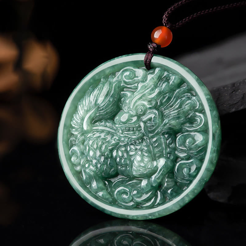 Buddha Stones Natural Jade Kirin Abundance String Necklace Pendant - image 5