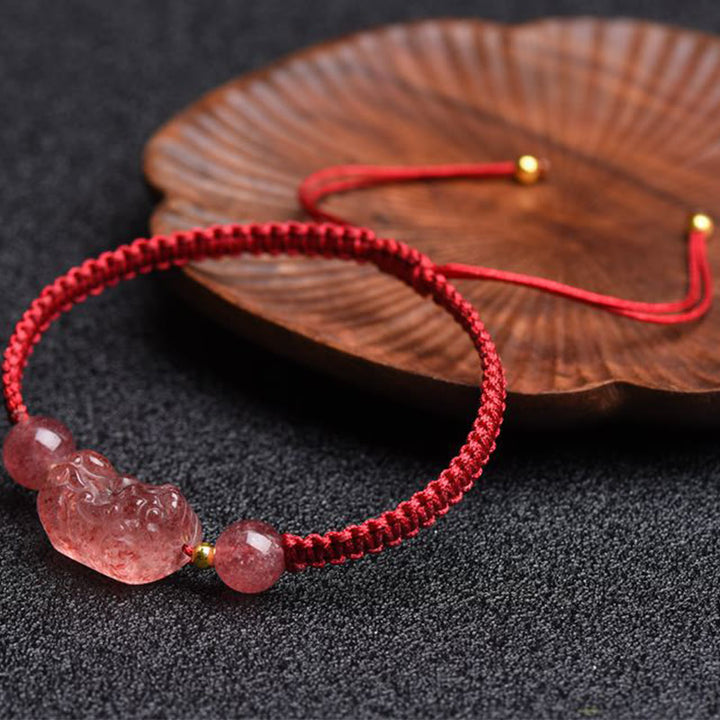 Buddha Stones Natural Strawberry Quartz PiXiu Lucky Red String Bracelet - image 6