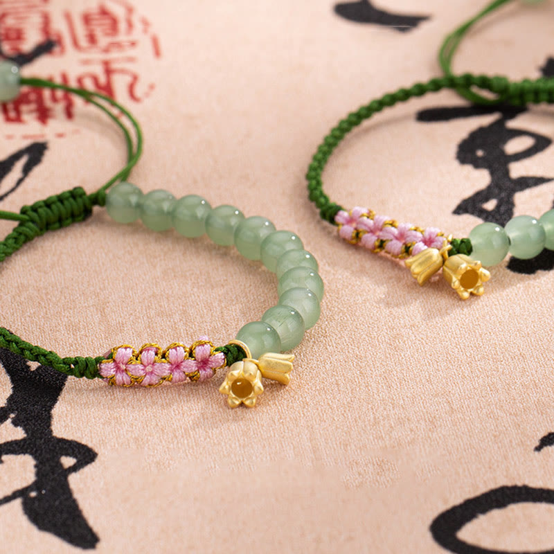 Buddha Stones Handmade Jade Bead Lily of the Valley Charm Luck Braided Bracelet - Lily of the Valley - image 0