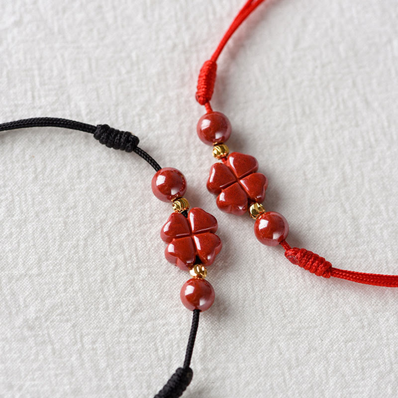 Buddha Stones Four Leaf Clover Cinnabar Blessing Calm String Bracelet Anklet - image 27