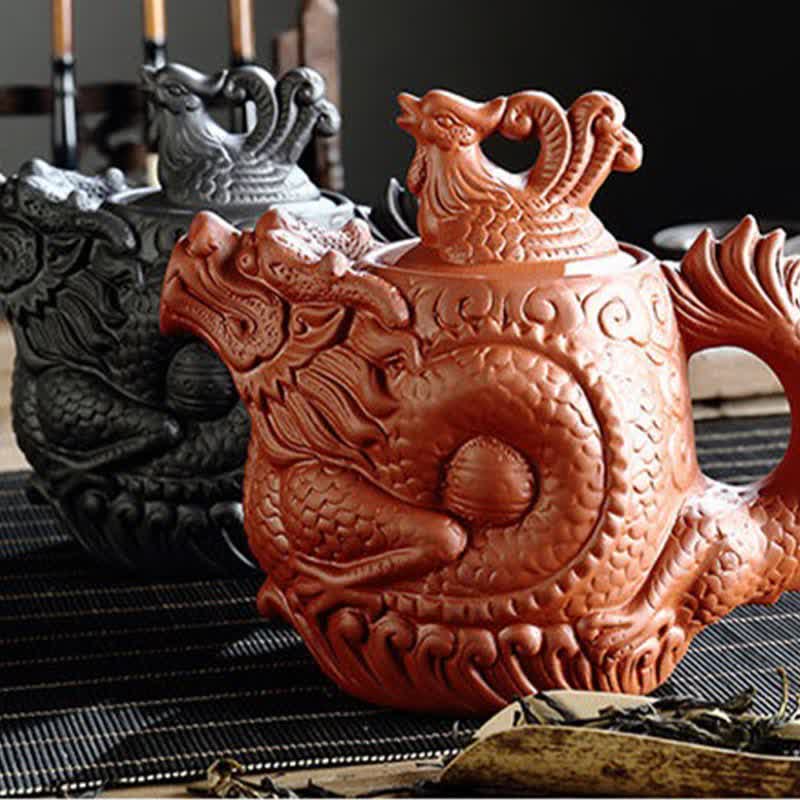 Vintage Dragon Phoenix Ceramic Teapot - image 9