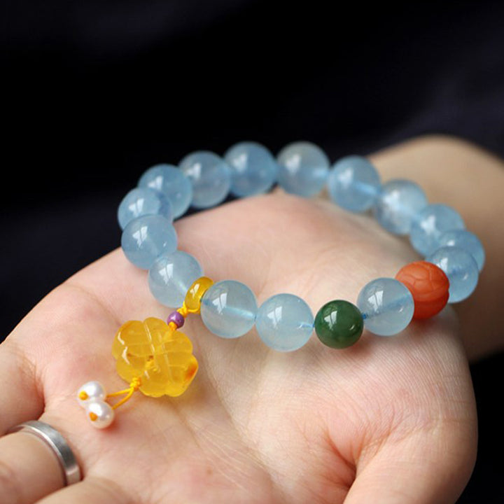 Buddha Stones Natural Aquamarine Amber Chinese Knotting Charm Peace Bracelet - image 4