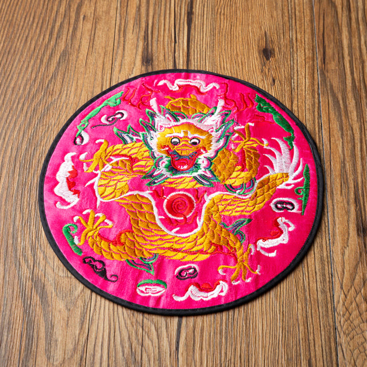 Buddha Stones Dragon Embroidery Cup Mat Pad Tea Cup Coaster Kung Fu Tea Mat - Rose Red Dragon - image 14