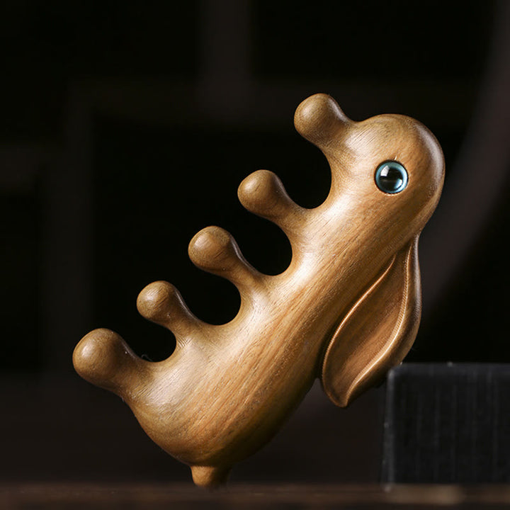 Small Leaf Red Sandalwood Green Sandalwood Lovely Bunny Relaxation Massage Comb - image 8