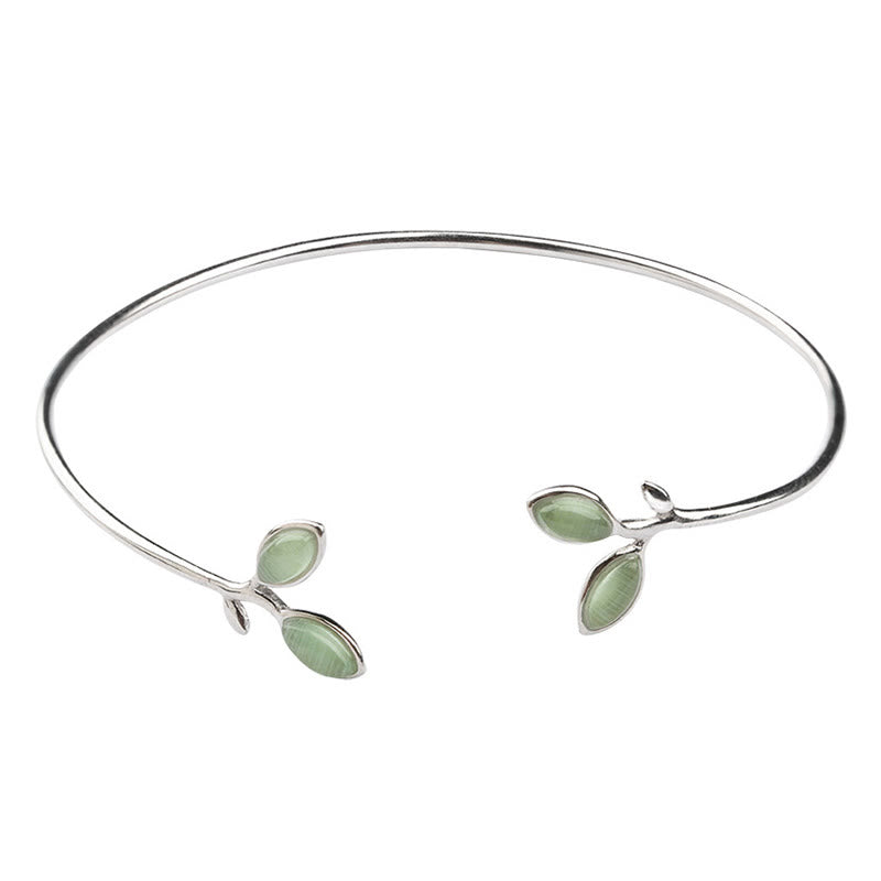 Buddha Stones Leaf Pattern Cat Eye Support Cuff Bracelet Bangle - image 12