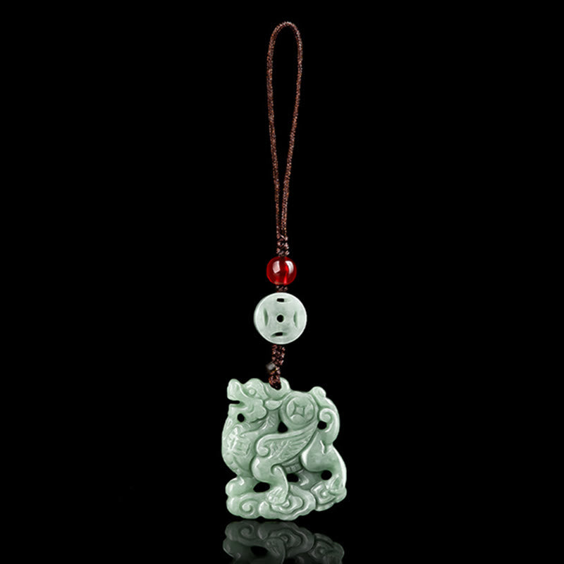Buddha Stones Natural Jade Kirin Prosperity Phone Hanging Decoration - image 4