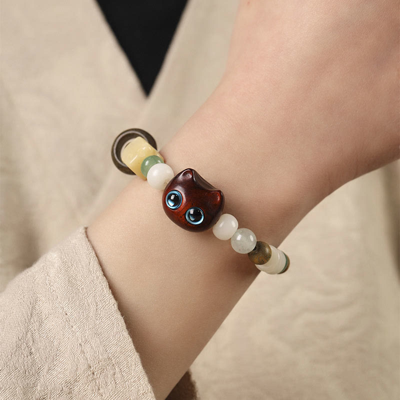 Buddha Stones Bodhi Seed Green Sandalwood Ebony Wood Small Leaf Red Sandalwood Cat Head Paw Claw Peace Bracelet - image 13