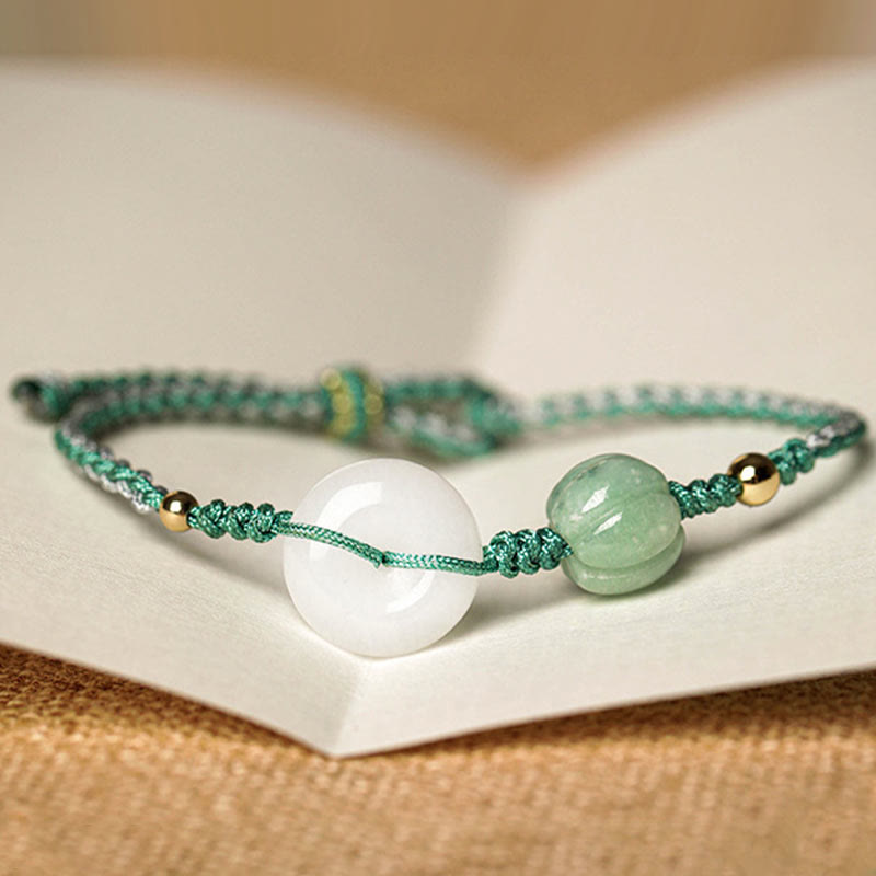 Buddha Stones White Jade Peace Buckle Pumpkin Bead Luck Blessing Braided Bracelet - image 2