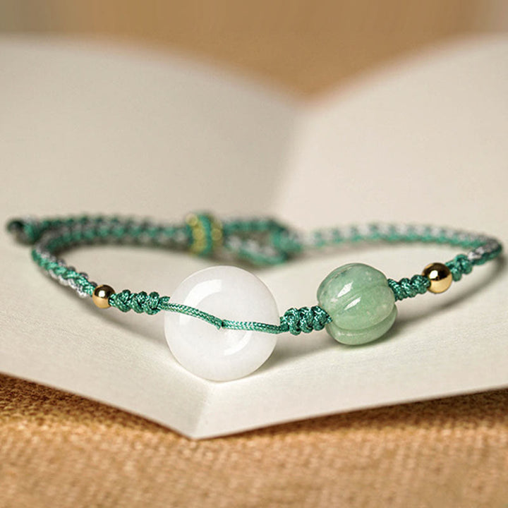 Buddha Stones White Jade Peace Buckle Pumpkin Bead Luck Blessing Braided Bracelet - image 2