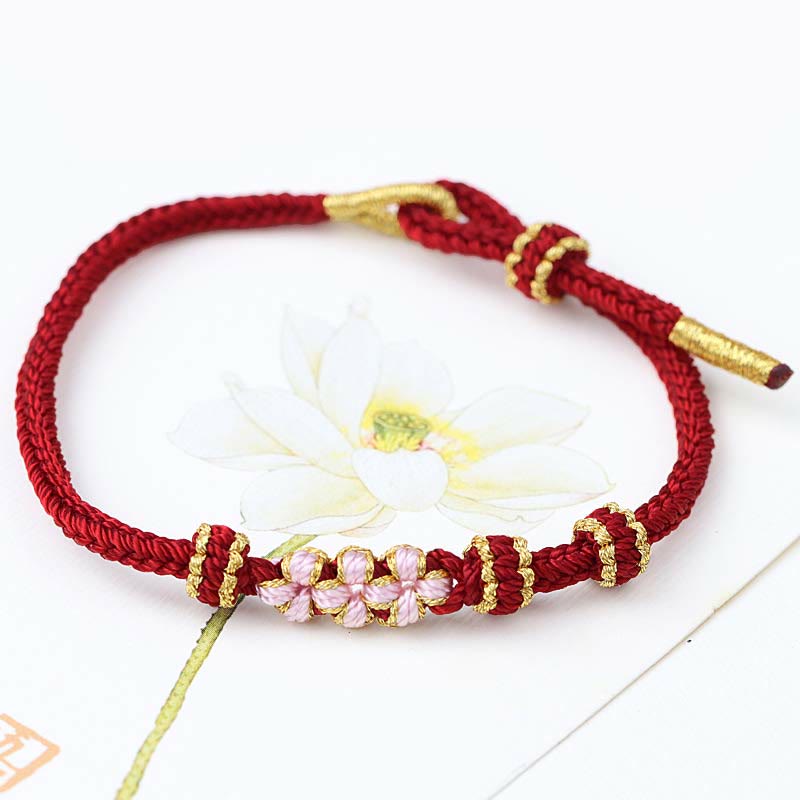 Buddha Stones Handmade Three Peach Blossoms Luck Eight Strands Braided String Bracelet - Wine Red(Wrist Circumference 14-19cm) - image 13