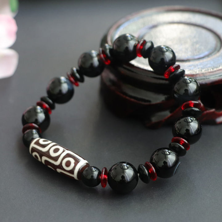 Buddha Stones Black Onyx Nine-Eye Dzi Bead Wealth Protection Bracelet - image 2
