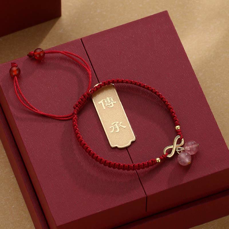 Buddha Stones Strawberry Quartz Crystal Endless Knot Love Healing Red String Weave Bracelet - image 4