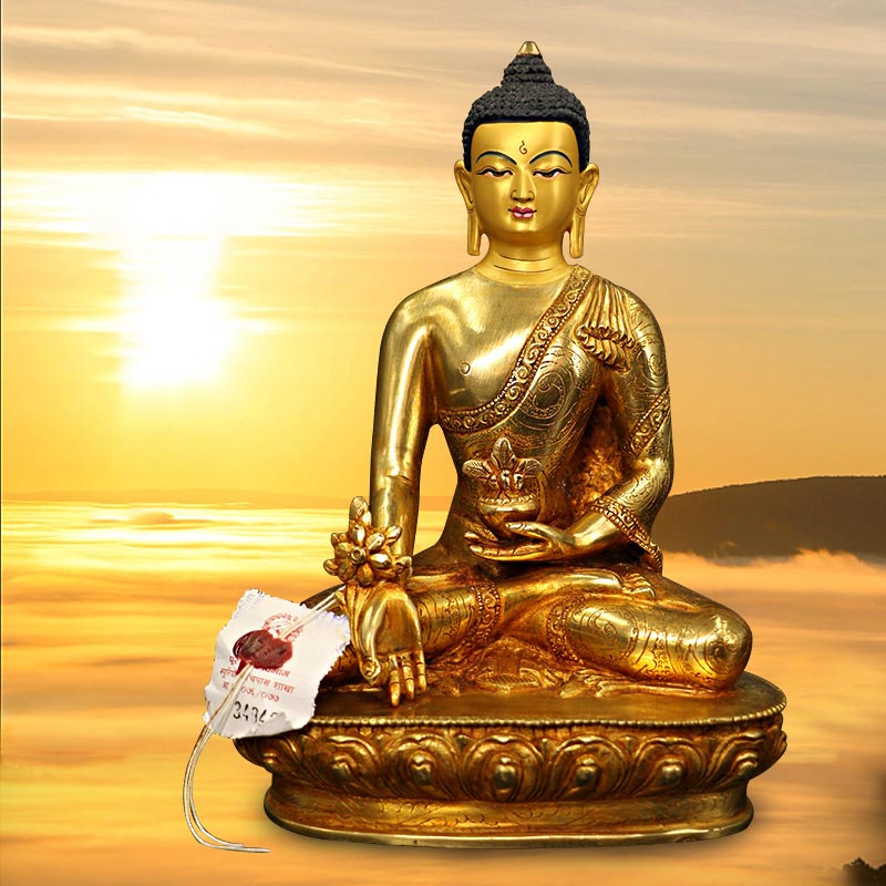 Buddha Stones Buddha Shakyamuni Medicine Buddha Compassion Copper Gold Plated Statue Decoration - image 1