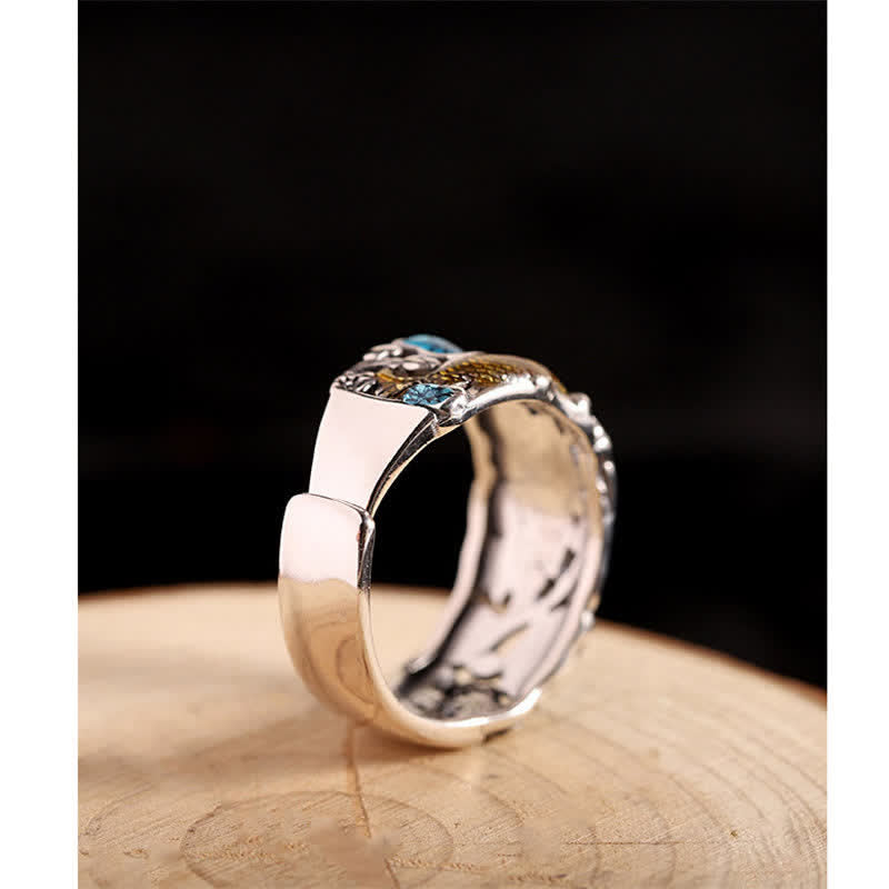 Buddha Stones 925 Sterling Silver Lotus Koi Fish Enlightenment Ring - image 4