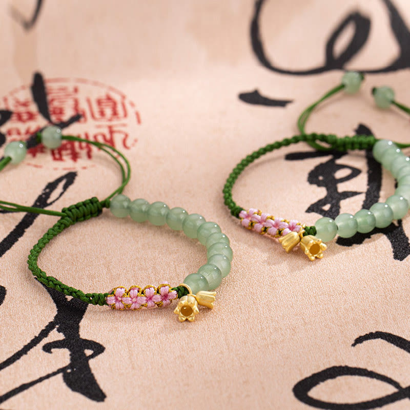 Buddha Stones Handmade Jade Bead Lily of the Valley Charm Luck Braided Bracelet - image 4