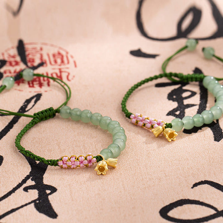 Buddha Stones Handmade Jade Bead Lily of the Valley Charm Luck Braided Bracelet - image 4
