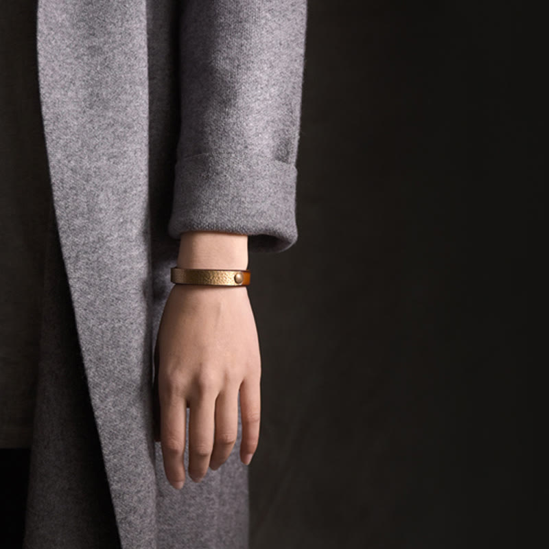 Buddha Stones Vintage Handmade Texture Copper Brass Leather Wealth Bracelet Bangle - image 9