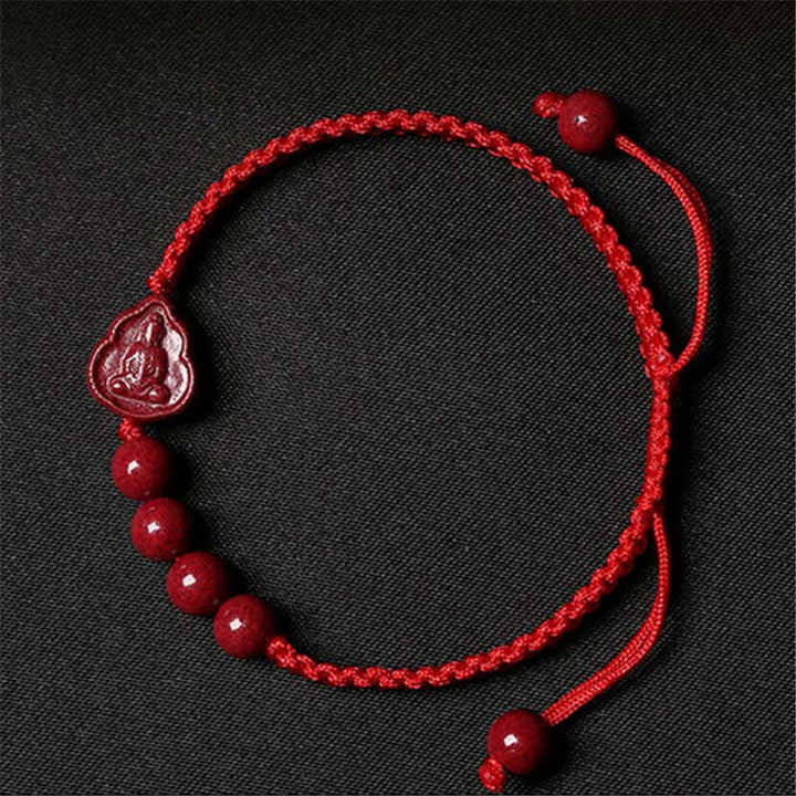 Buddha Stones Laughing Buddha Avalokitesvara Cinnabar Blessing String Bracelet - Red(Wrist Circumference 14-20cm) - image 0