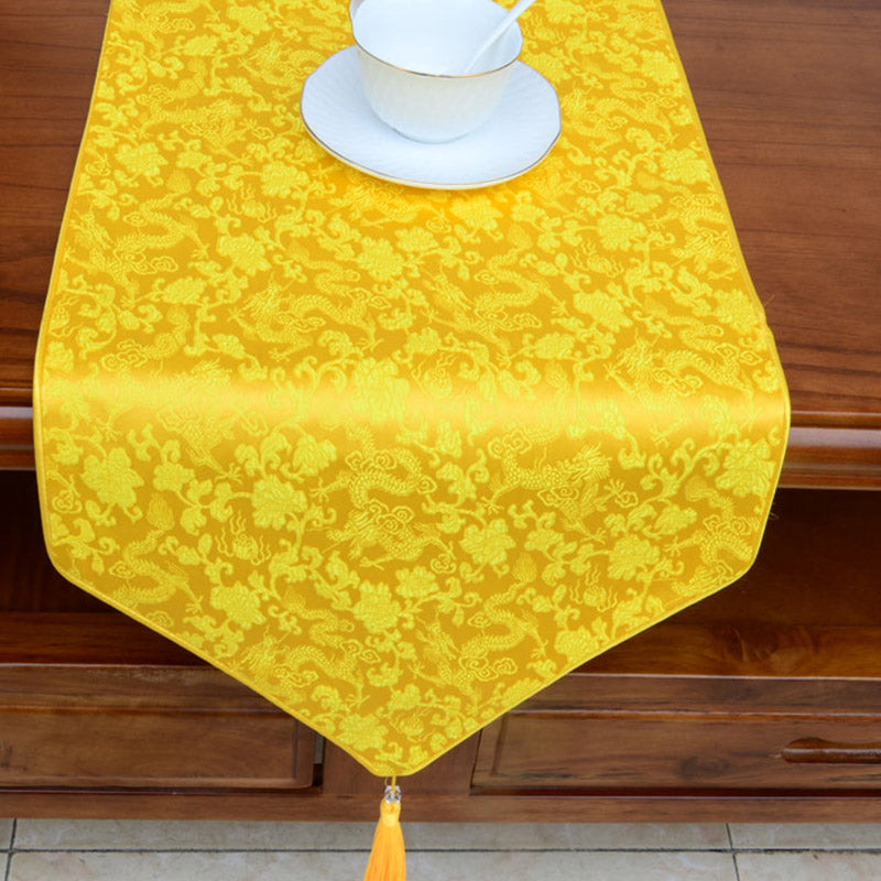 Prayer Altar Flower Vajra Dragon Pattern Tibetan Auspicious Symbols Tassels Jacquard Table Runner - image 13