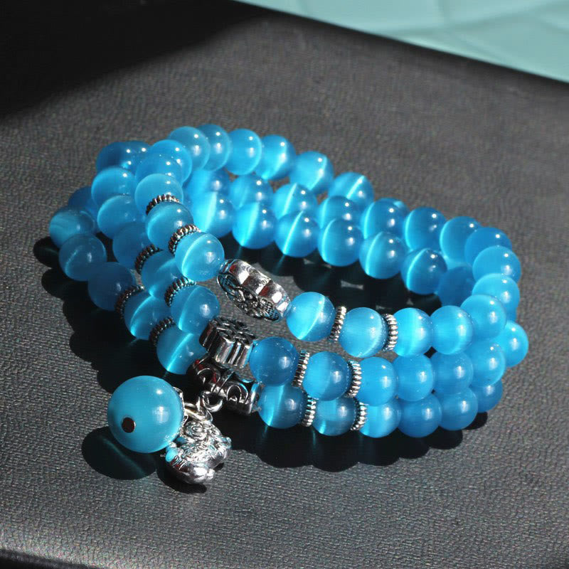 Buddha Stones Cat Eye PiXiu Support Triple Wrap Bracelet - Light Blue Cat's Eye - image 28