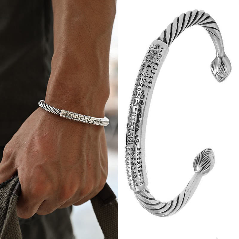 Buddha Stones Tibetan Om Mani Padme Hum Heart Sutra Purity Cuff Bracelet - image 18