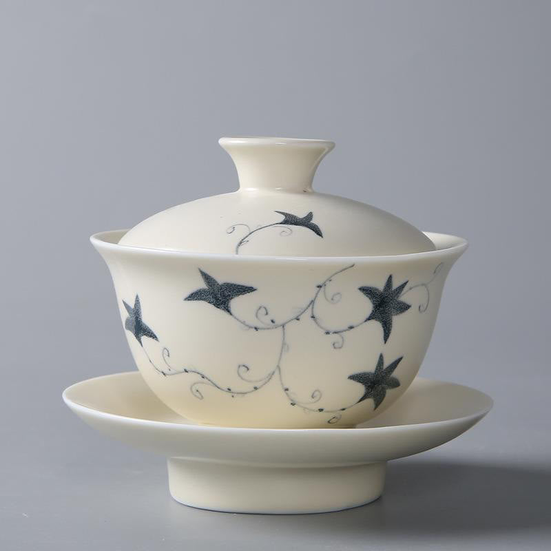 Buddha Stones Hand Painted Pomegranate Hibiscus Pine Lotus Ceramic Gaiwan Sancai Teacup Kung Fu Tea Cup And Saucer With Lid - 13*9cm*200ml - Lotus - image 7