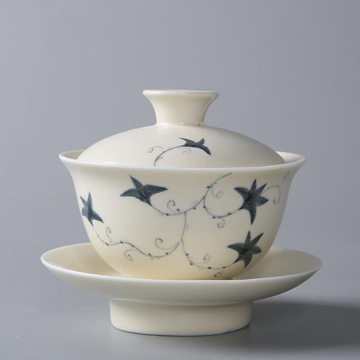 Buddha Stones Hand Painted Pomegranate Hibiscus Pine Lotus Ceramic Gaiwan Sancai Teacup Kung Fu Tea Cup And Saucer With Lid - 13*9cm*200ml - Lotus - image 7