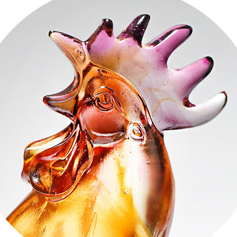Buddha Stones Handmade Liuli Crystal Rooster Art Piece Home Decoration - image 11