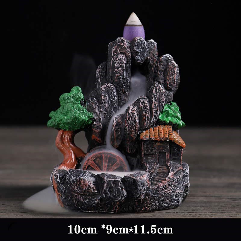 Mountain Bridges Pattern Meditation Resin Backflow Incense Burner - Rich Wealth 10*9*11.5cm - image 13