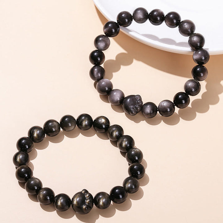 Buddha Stones Natural Gold Sheen Obsidian Silver Sheen Obsidian Cute Cat Paw Claw Wealth Bracelet - image 1