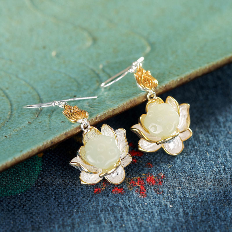 Buddha Stones White Jade Protection Harmony Drop Earrings - image 6
