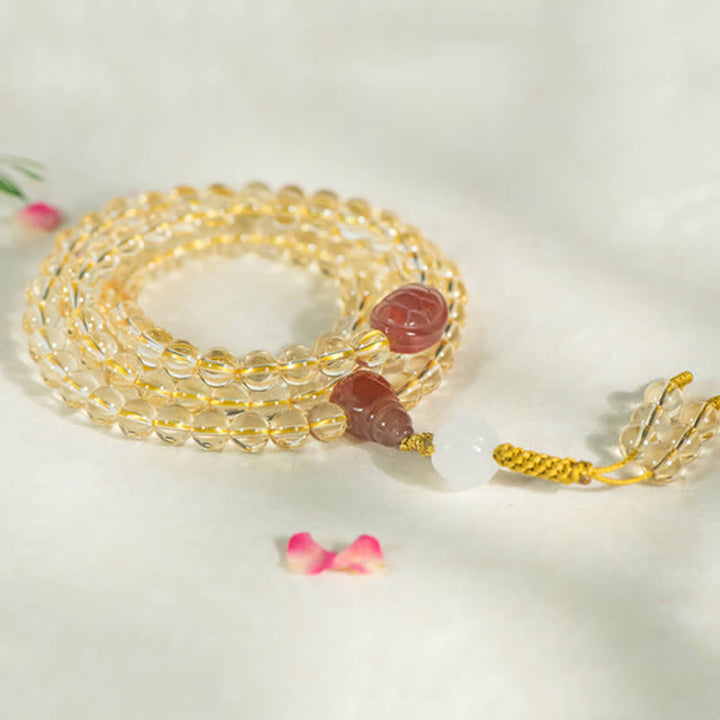 Buddha Stones 108 Mala Beads 925 Sterling Silver Natural Citrine Red Agate White Jade Prosperity Charm Bracelet - image 4